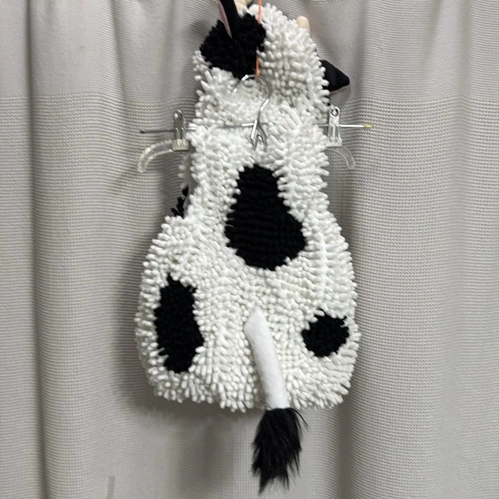 Adorable Cow Costume for Babies Sz 12 Mos chenille w horns/bell/tail  Halloween - Picture 5 of 8